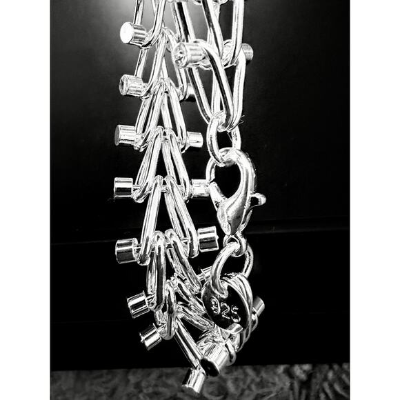 New Fine Geometric Spike Link Bracelet, 925 Plated Silver Color, Unisex 20CM - Picture 6 of 8